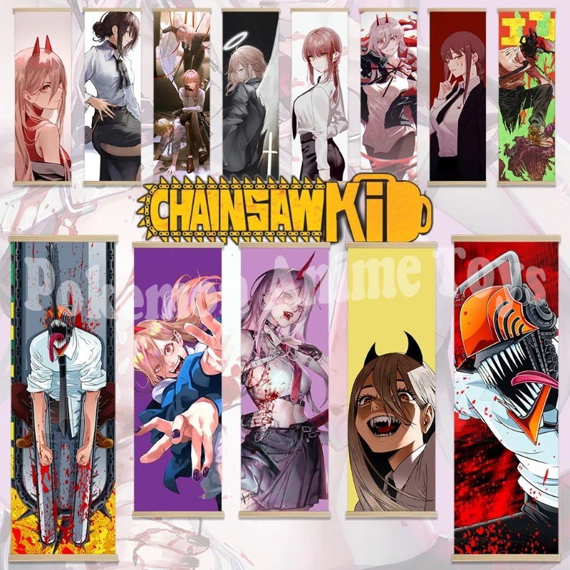 Woodworking Room - Chainsaw Man Anime-Poster mit Holzrahmen, Scroll-Gemälde,