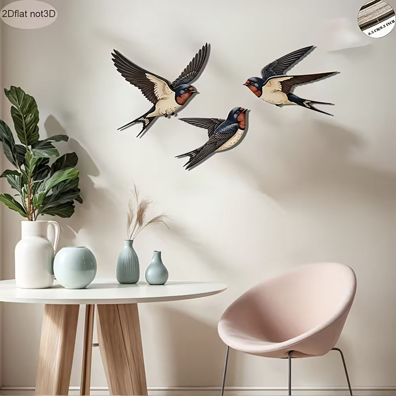 2D Flache Schwalben-Wanddekora – Woodworking Room Bewertung und Preis